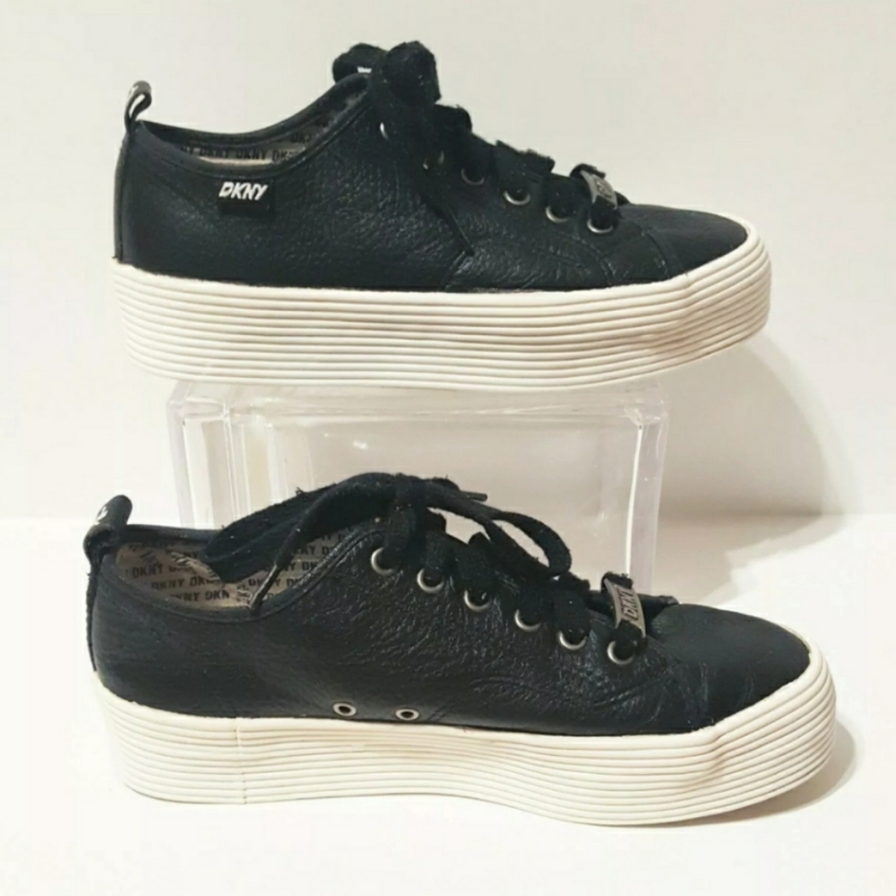 DKNY Black Leather Lace Up Platform Chunky…